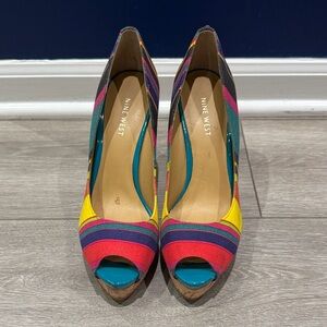 Nine West Colorful Striped Peep Toe Heels